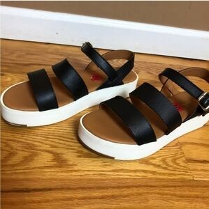 Mila Paoli Womens Black italian leather Platform Sandals Strappy Neutral Sz.10.5